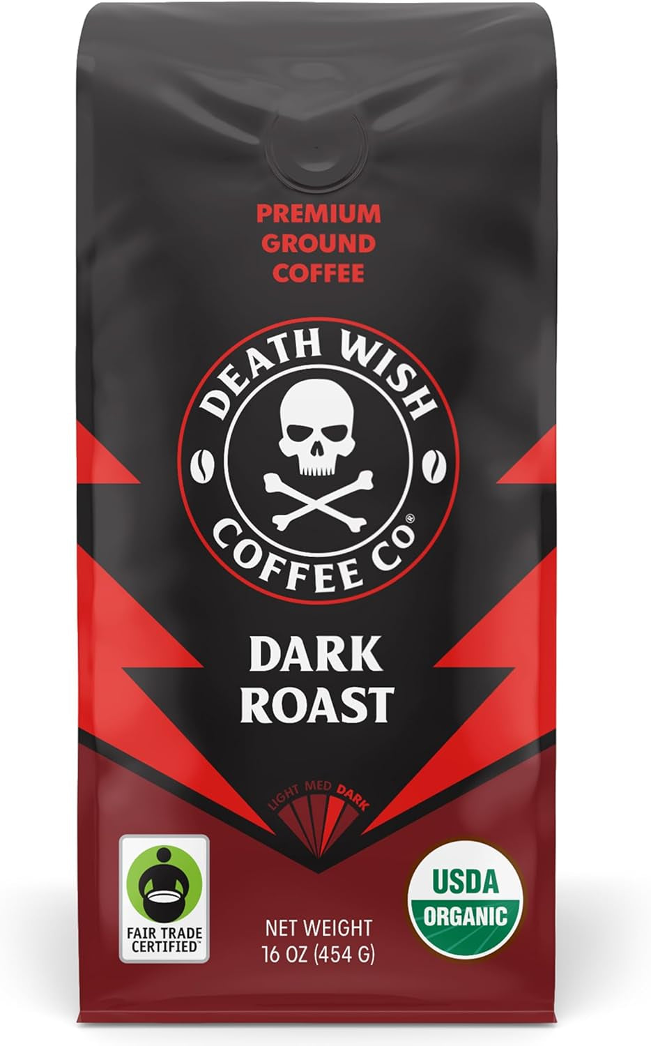 Death Wish Coffee the World'S Strongest Ground Coffee Beans Fair Trade and Organic 16 Ounce Bag