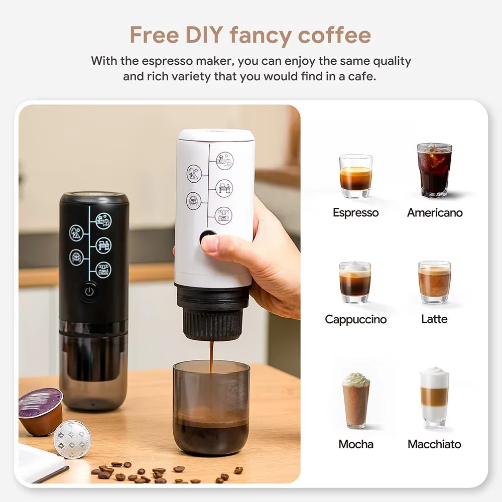 Coffee Machine Travel Portable Espresso for Car & Home Camping Coffee Maker 2-In-1 Capsule Powder Nespresso or Dolce Gusto