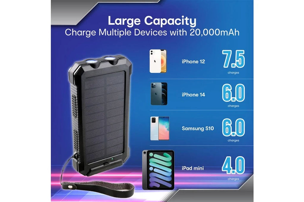 NRG Vault IP54 Solar Powerbank 20000Mah Durable Waterproof Camping/Hiking