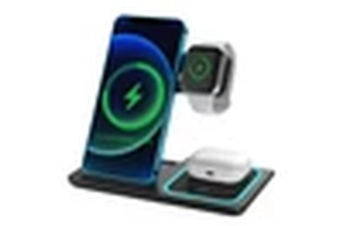3 in 1 Wireless Charger Foldable Charging Station for Apple Iphone Series 15/14/13/12/11/XR/XS & Watch 9/8/7/6/5/SE/4/3 & Airpods Pro/3/2 - Black