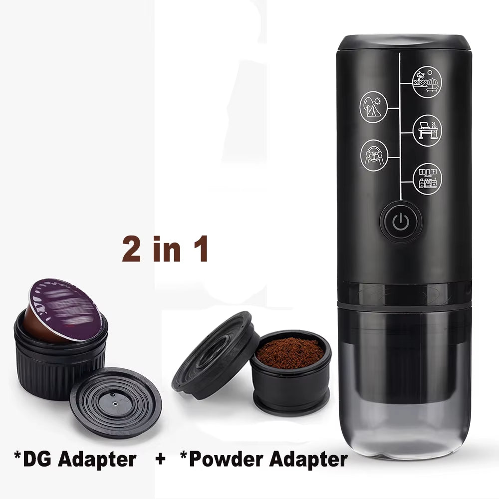 Coffee Machine Travel Portable Espresso for Car & Home Camping Coffee Maker 2-In-1 Capsule Powder Nespresso or Dolce Gusto