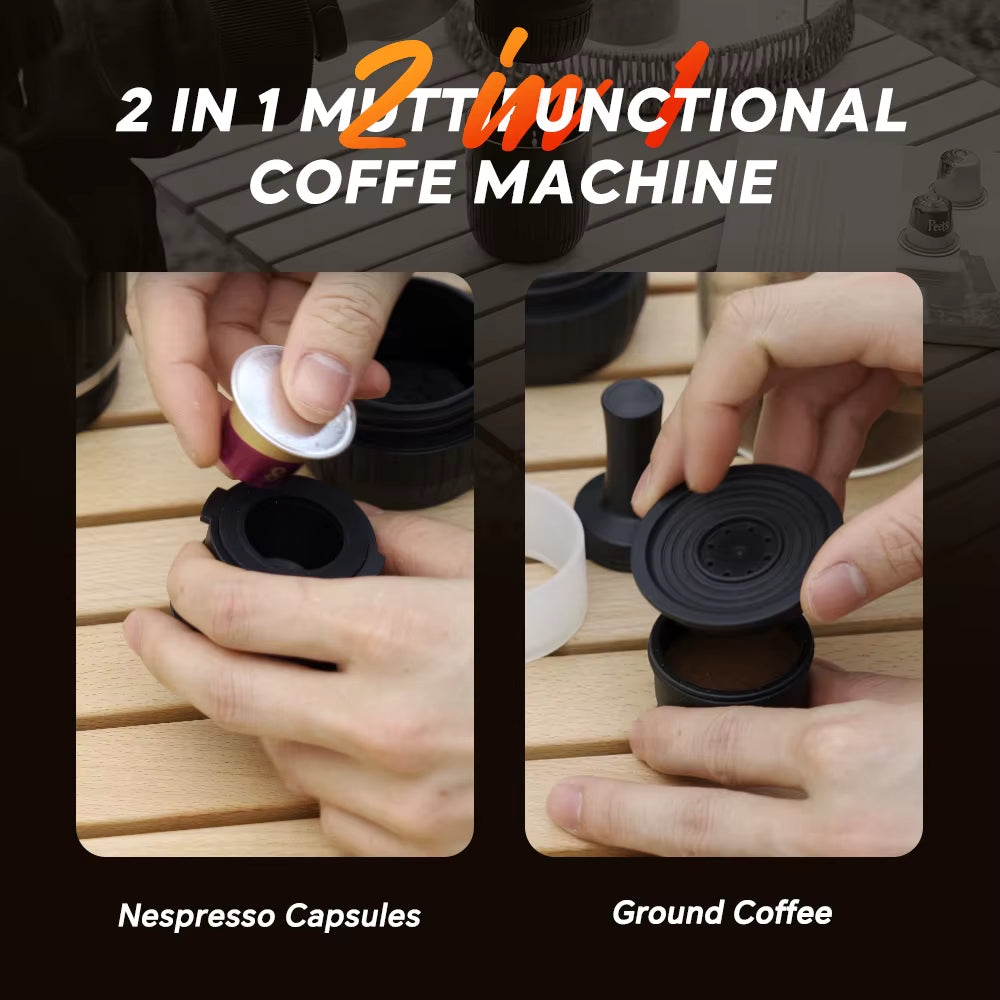 Portable Espresso Machine Coffee Maker Compatible with Nespresso Capsule Ground Coffee for Car Travel Camping 