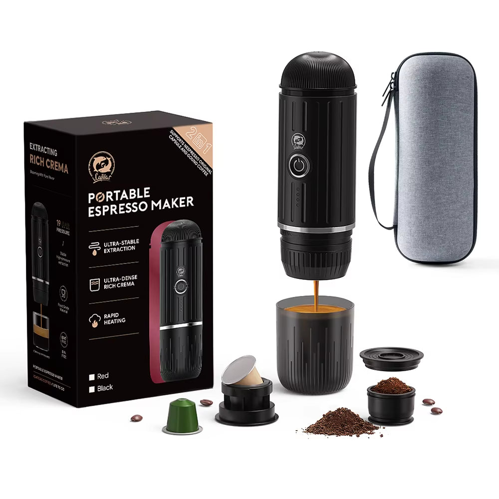 Portable Espresso Machine Coffee Maker Compatible with Nespresso Capsule Ground Coffee for Car Travel Camping 