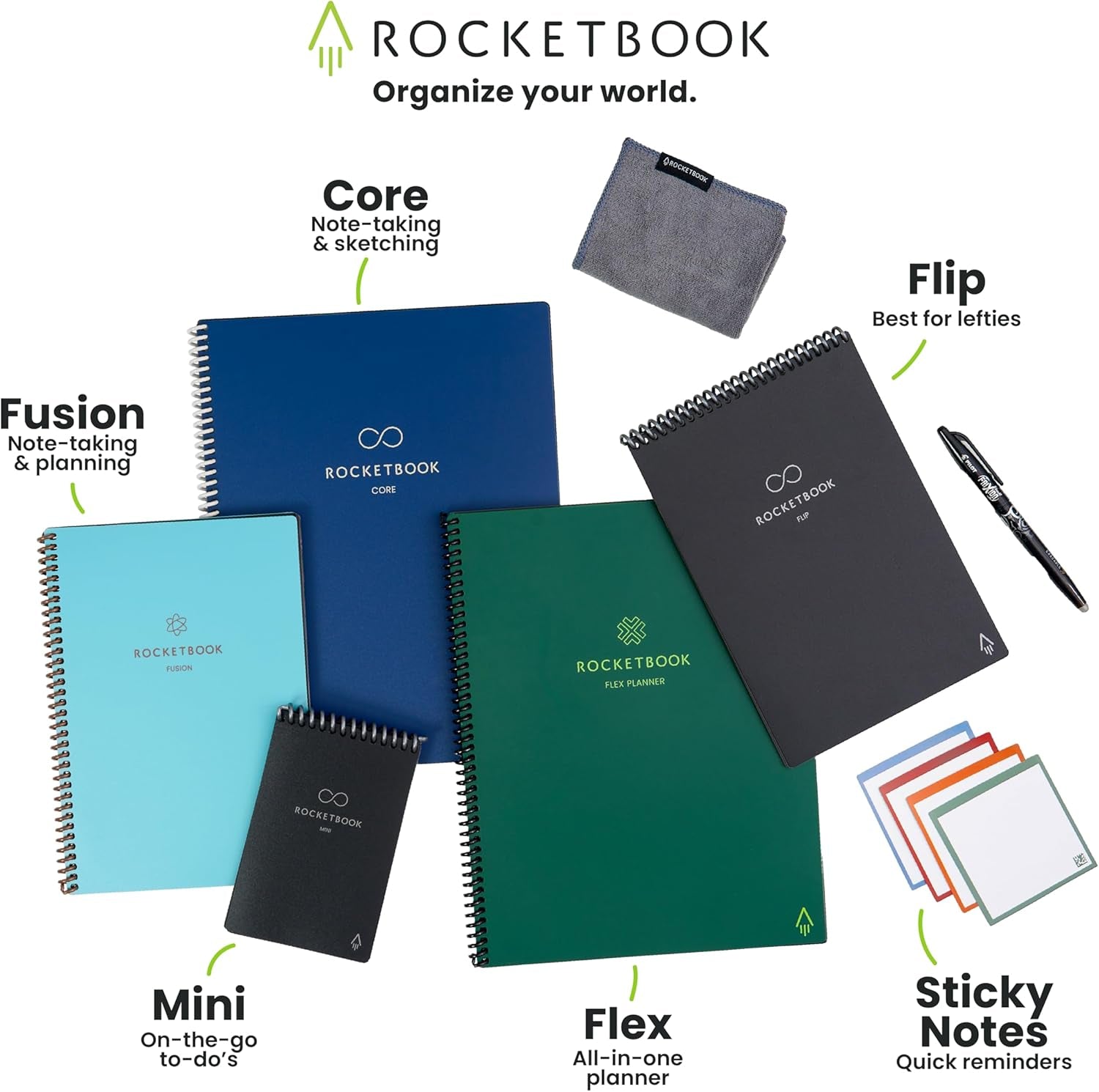 Fusion Smart Reusable Notebook - Calendar, To-Do Lists, and Note Template Pages with 1 Pilot Frixion Pen and 1 Microfiber Cloth Included - Deep Space Gray Cover, Executive Size (6" X 8.8")