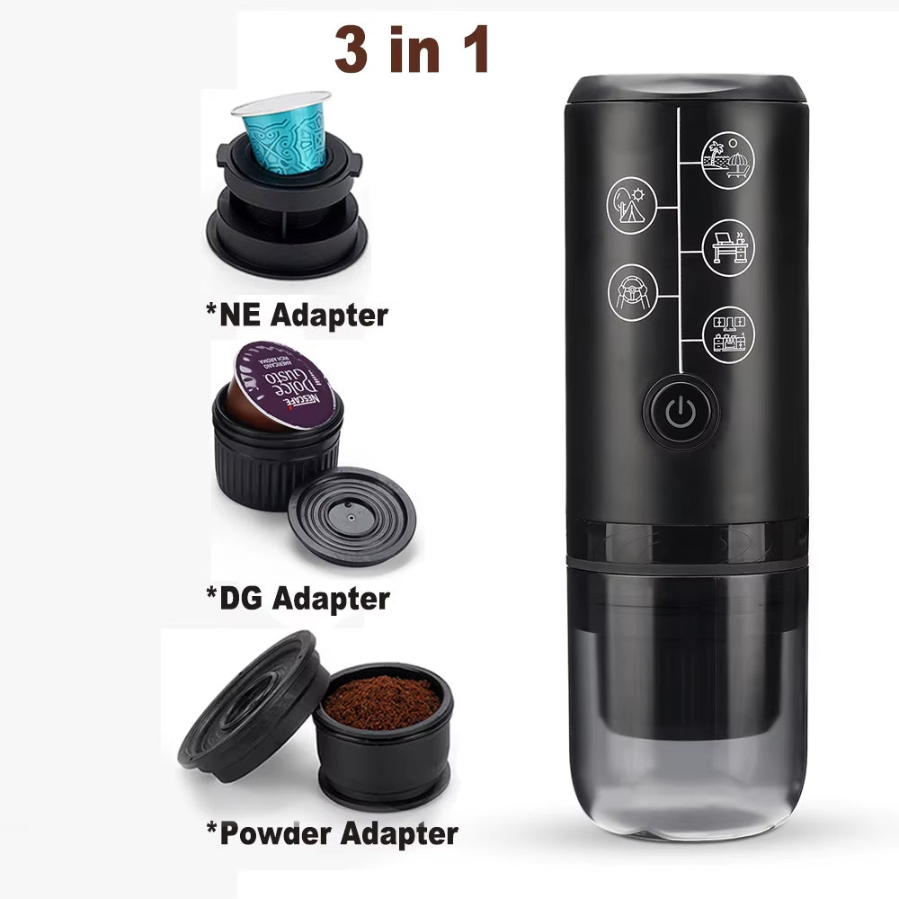 Coffee Machine Travel Portable Espresso for Car & Home Camping Coffee Maker 2-In-1 Capsule Powder Nespresso or Dolce Gusto