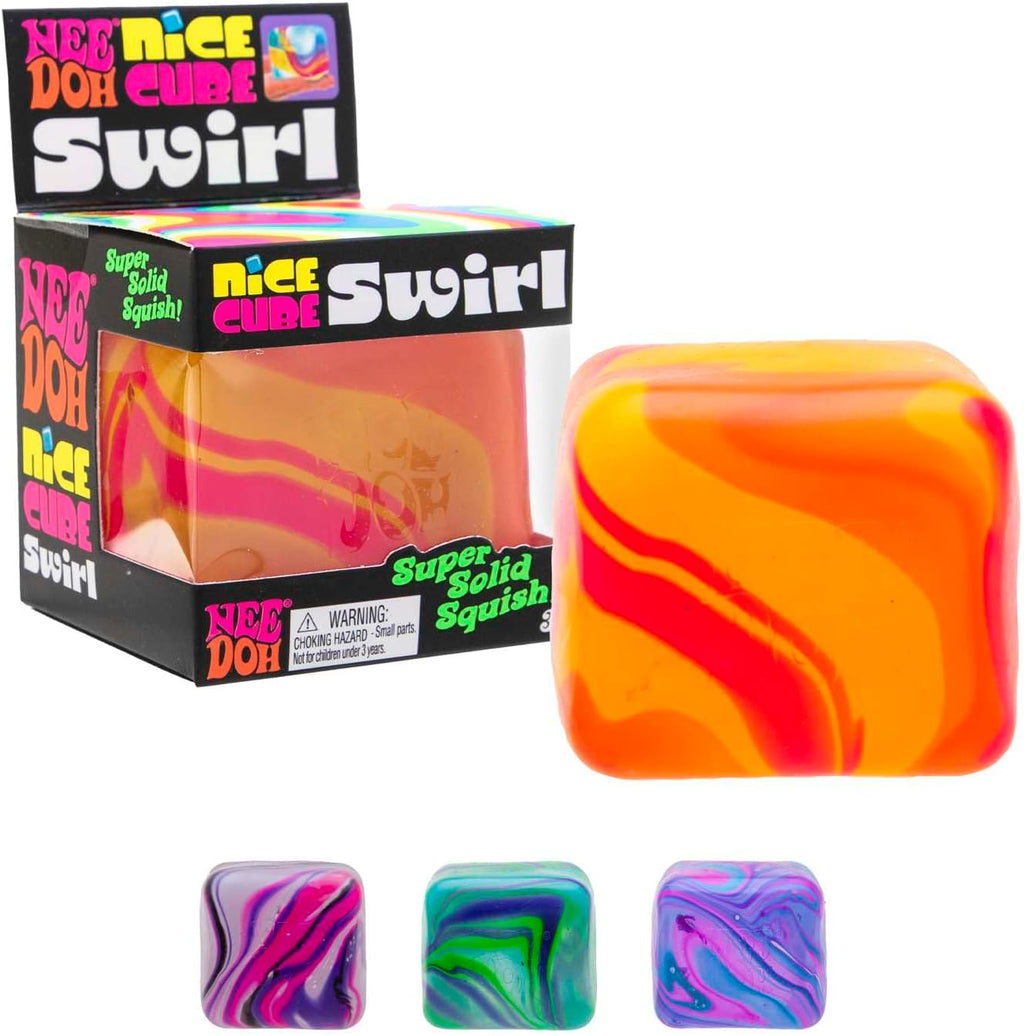 Nice Cube Swirl- Squishy Colourful Stress Toy, Soft & Stretchy Fidget for Sensory Play, Swirled Ice Cube-Inspired Design, Stress Relief for Kids & Adults, Fun Collectible, Assorted Colours