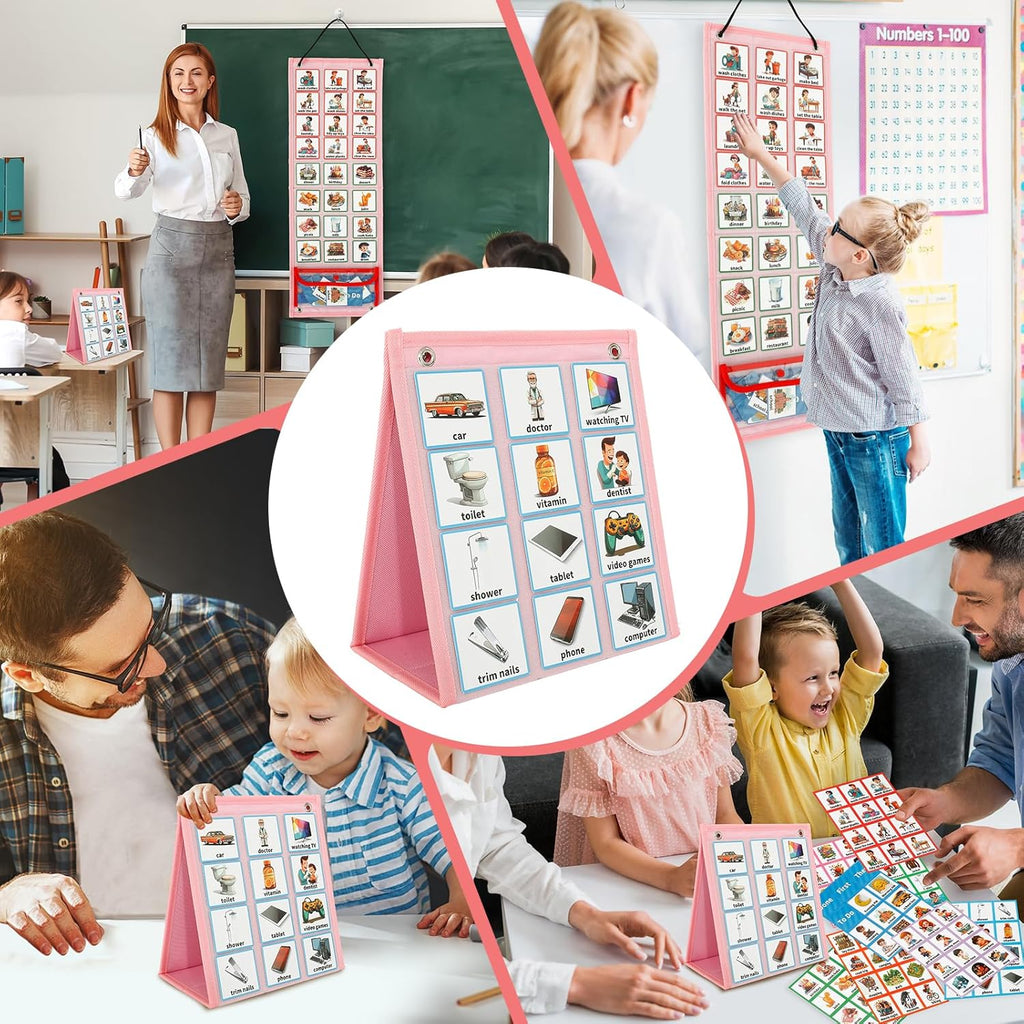 Kids Visual Schedule Calendar Chart,Autism Daily Chore Routine Chart with 70 Cards Autism Learning Materials Kids Visual Behavioral Tool Wall Planner for Home School Classroom Boys Girls Children (Pink)
