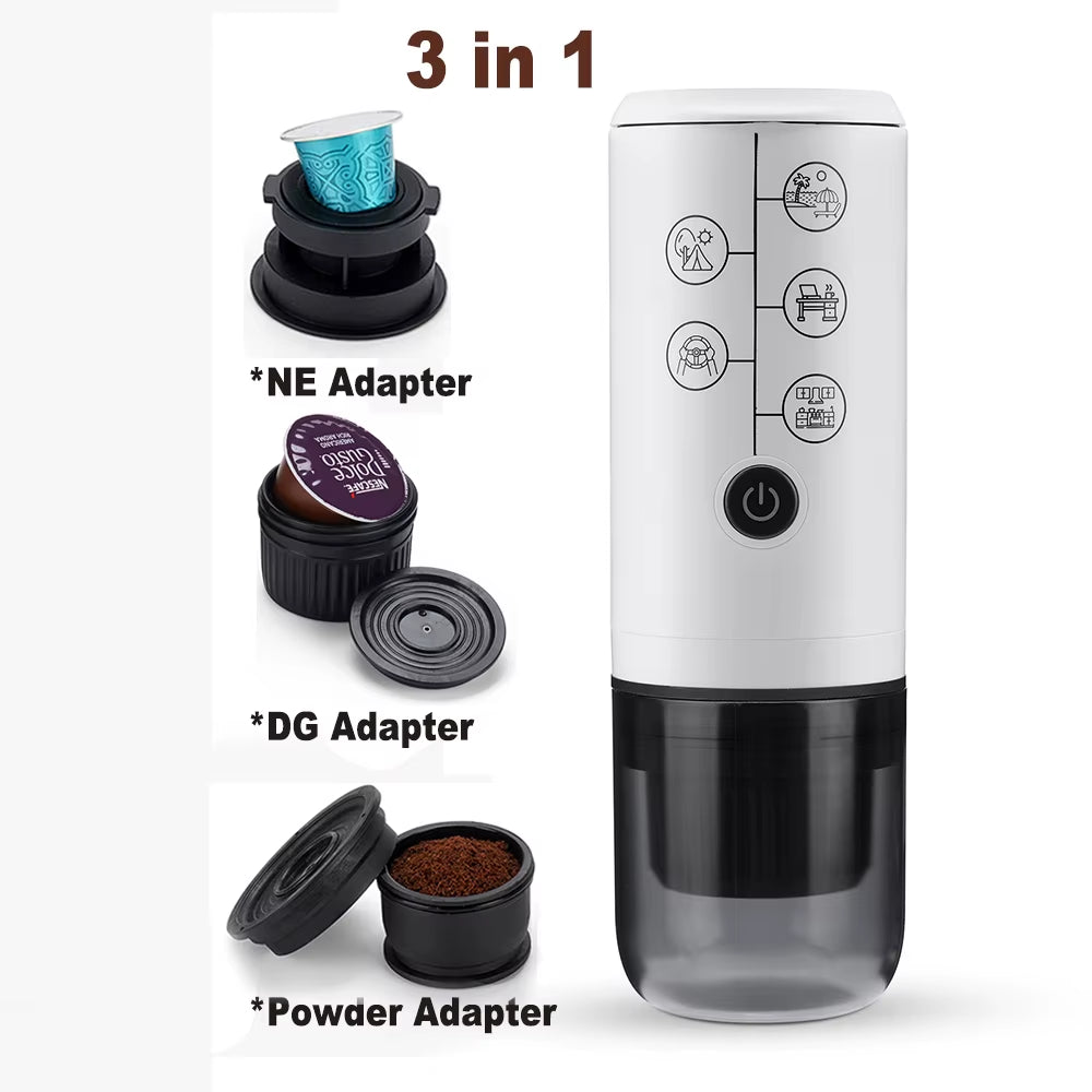 Coffee Machine Travel Portable Espresso for Car & Home Camping Coffee Maker 2-In-1 Capsule Powder Nespresso or Dolce Gusto