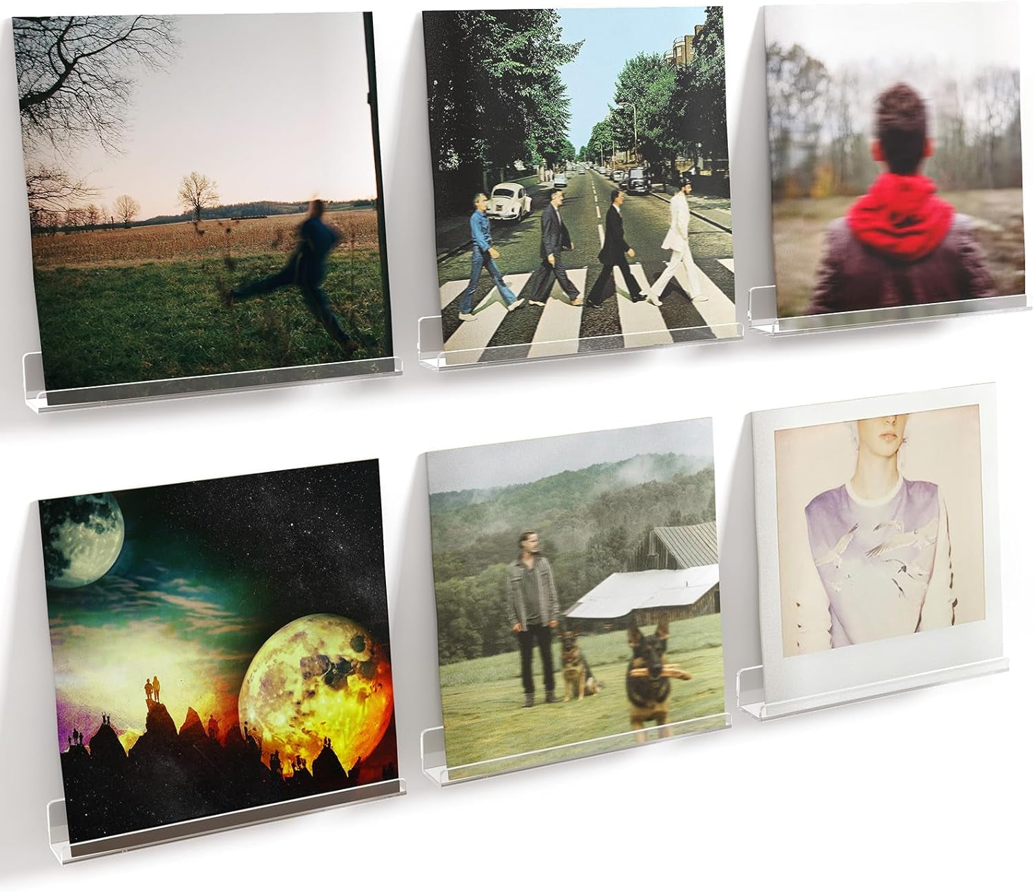 Vinyl Record Storage, 6 Pack Floating Shelves, 12" Clear Record Wall Mount, Acrylic Shelf Room Decor for Book/Photo/Picture Display in Bedroom, Living Room, Bathroom Storage and Organization