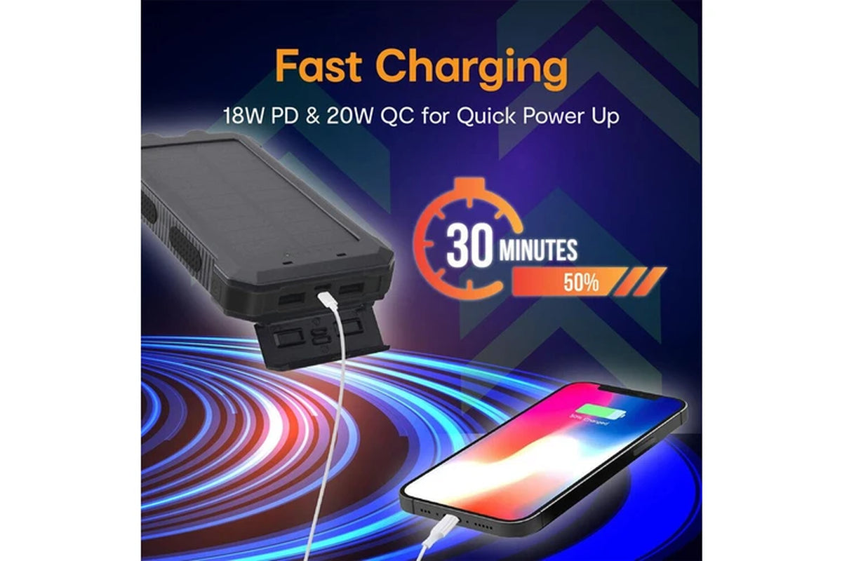 NRG Vault IP54 Solar Powerbank 20000Mah Durable Waterproof Camping/Hiking