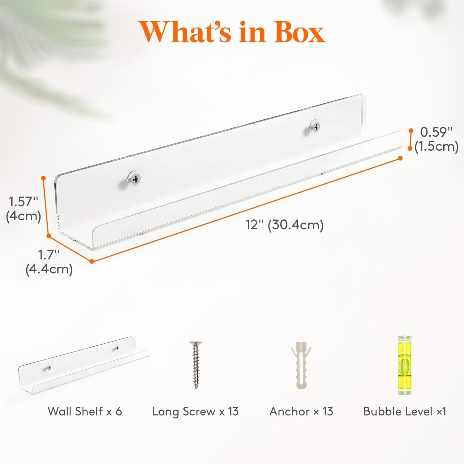 Vinyl Record Storage, 6 Pack Floating Shelves, 12" Clear Record Wall Mount, Acrylic Shelf Room Decor for Book/Photo/Picture Display in Bedroom, Living Room, Bathroom Storage and Organization