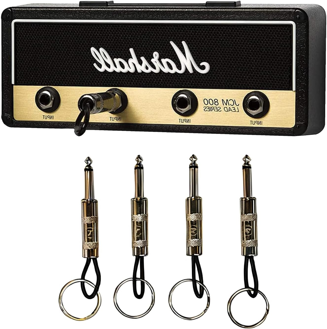 Marshall Style Key Holder Wall Mount - Guitar Amplifier Shaped Key Rack with 4 Keychains, Heavy Duty Key Hanger for Rock Enthusiasts, Simple Installation Hardware Included
