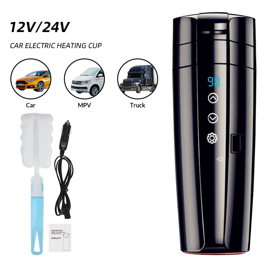 E-ACE 12V Portable Car Heating Cup 400Ml Stainless Steel Touch Screen Digital Display Water Warmer Bottle Thermos Cup Car Kettle