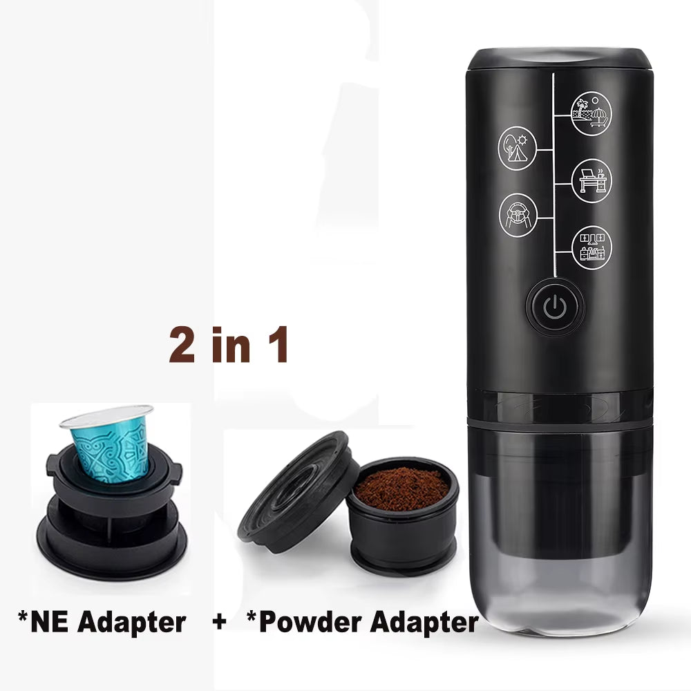 Coffee Machine Travel Portable Espresso for Car & Home Camping Coffee Maker 2-In-1 Capsule Powder Nespresso or Dolce Gusto