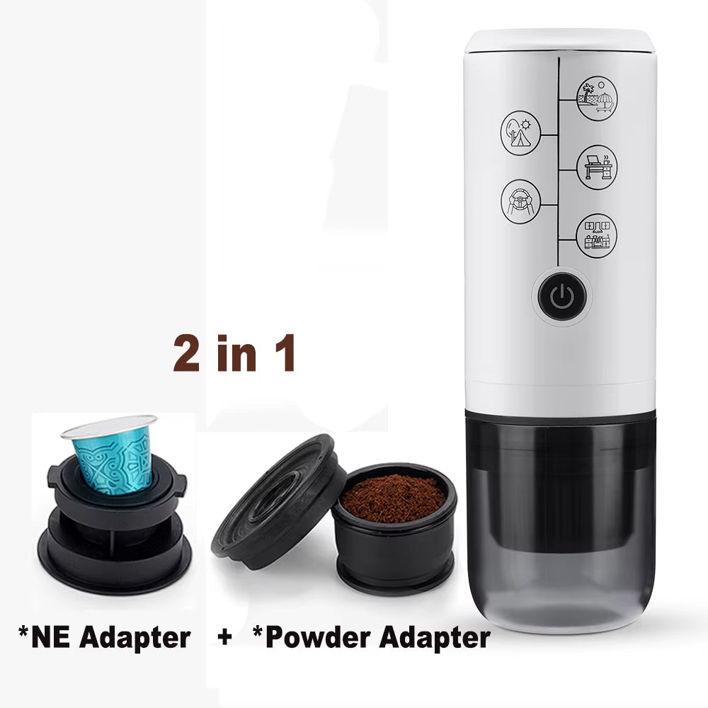 Coffee Machine Travel Portable Espresso for Car & Home Camping Coffee Maker 2-In-1 Capsule Powder Nespresso or Dolce Gusto