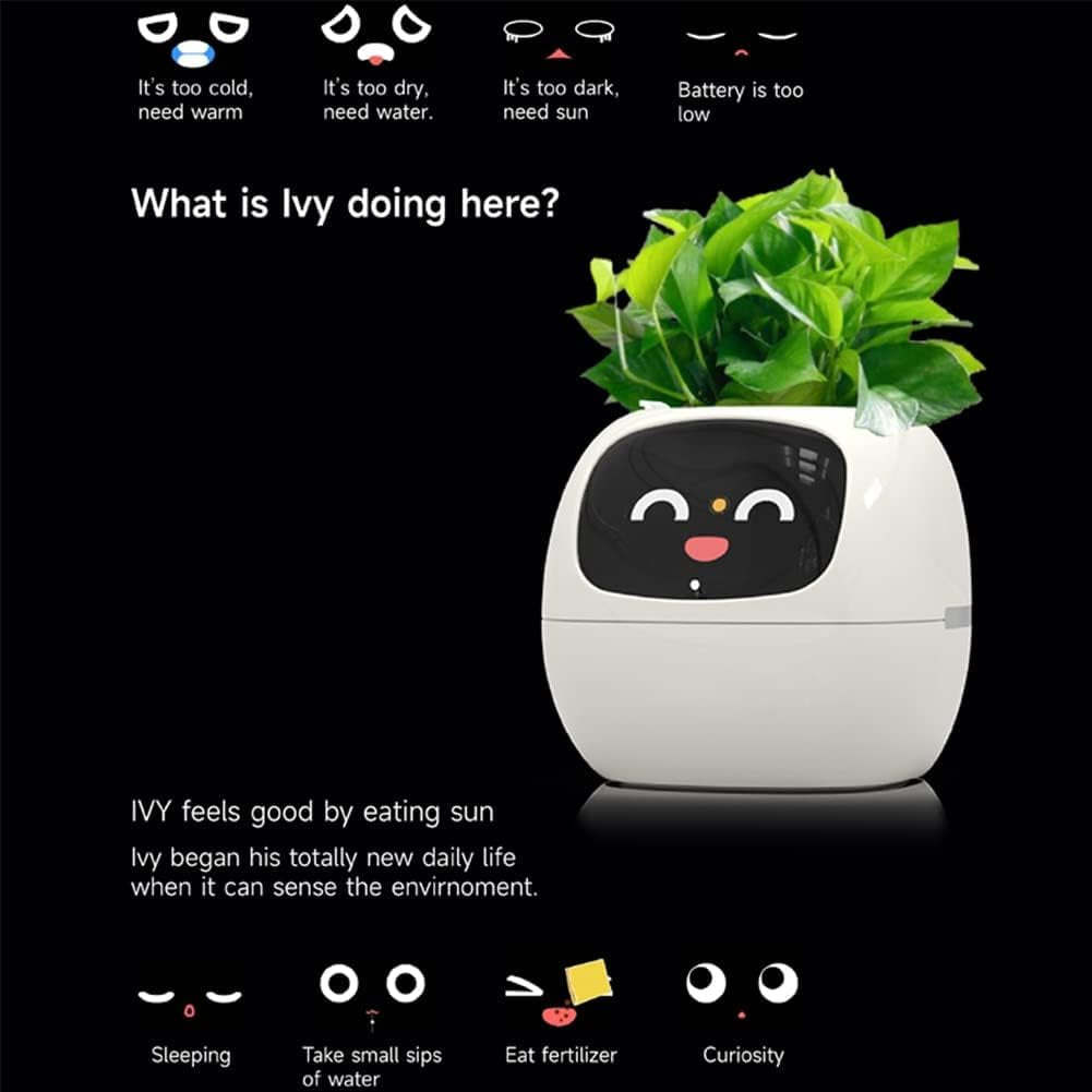 Smart Flowerpot with AI Planter, Multiple Expressions, 7 Sensors, and Chips - Intelligent Pet Planter for Easy Plant Raising in Living Room (Purple, Plant-Free)