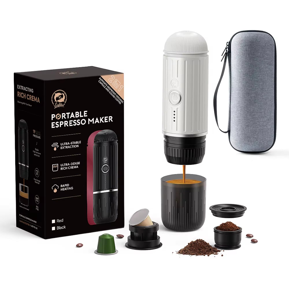 Portable Espresso Machine Coffee Maker Compatible with Nespresso Capsule Ground Coffee for Car Travel Camping 
