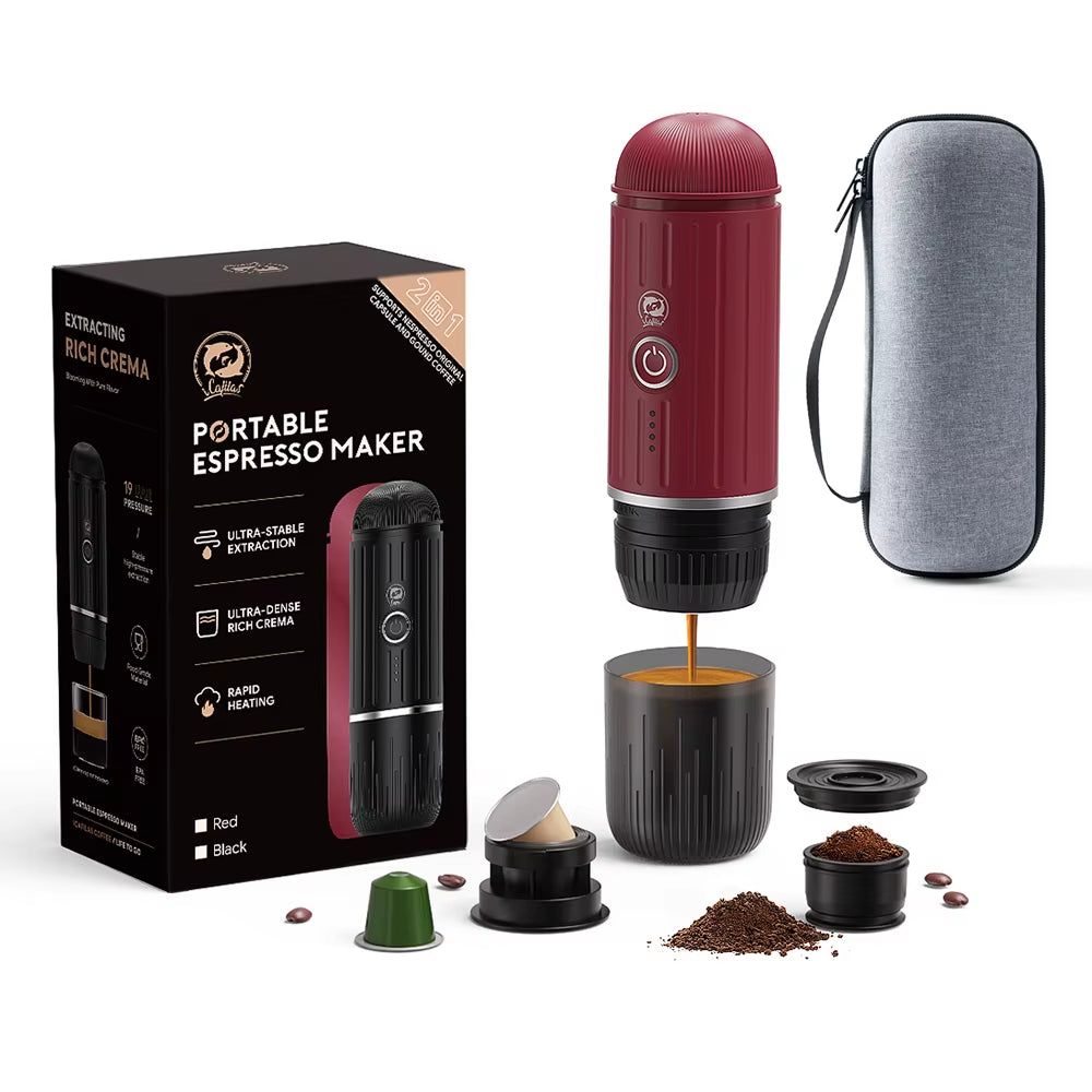 Portable Espresso Machine Coffee Maker Compatible with Nespresso Capsule Ground Coffee for Car Travel Camping 
