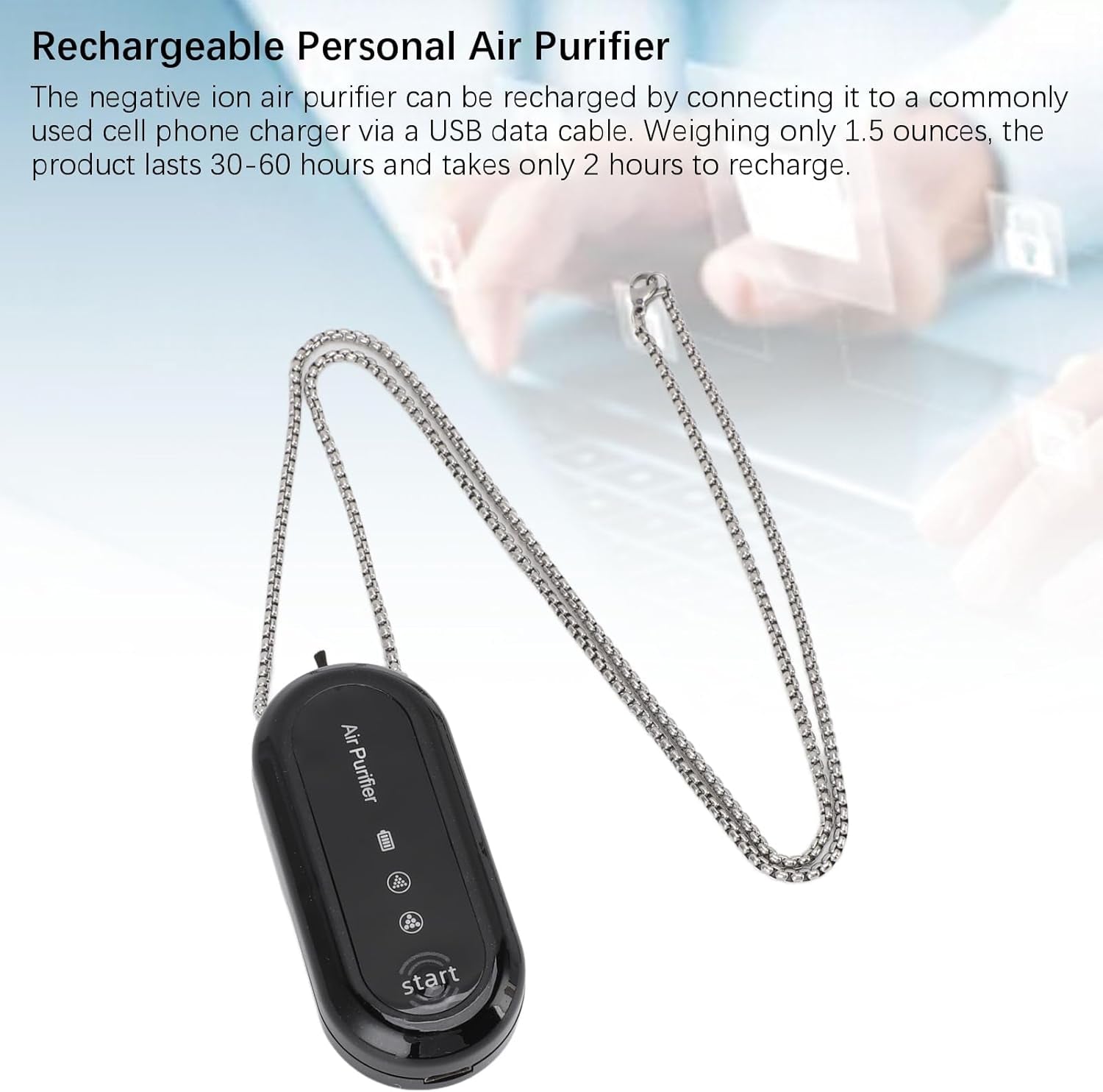 Personal Air Purifier, Portable Negative Ion Air Generator Necklace with 2 Modes, Wearable Silent Air Purifier Rechargeable for Outdoor Travel Sports Home Party