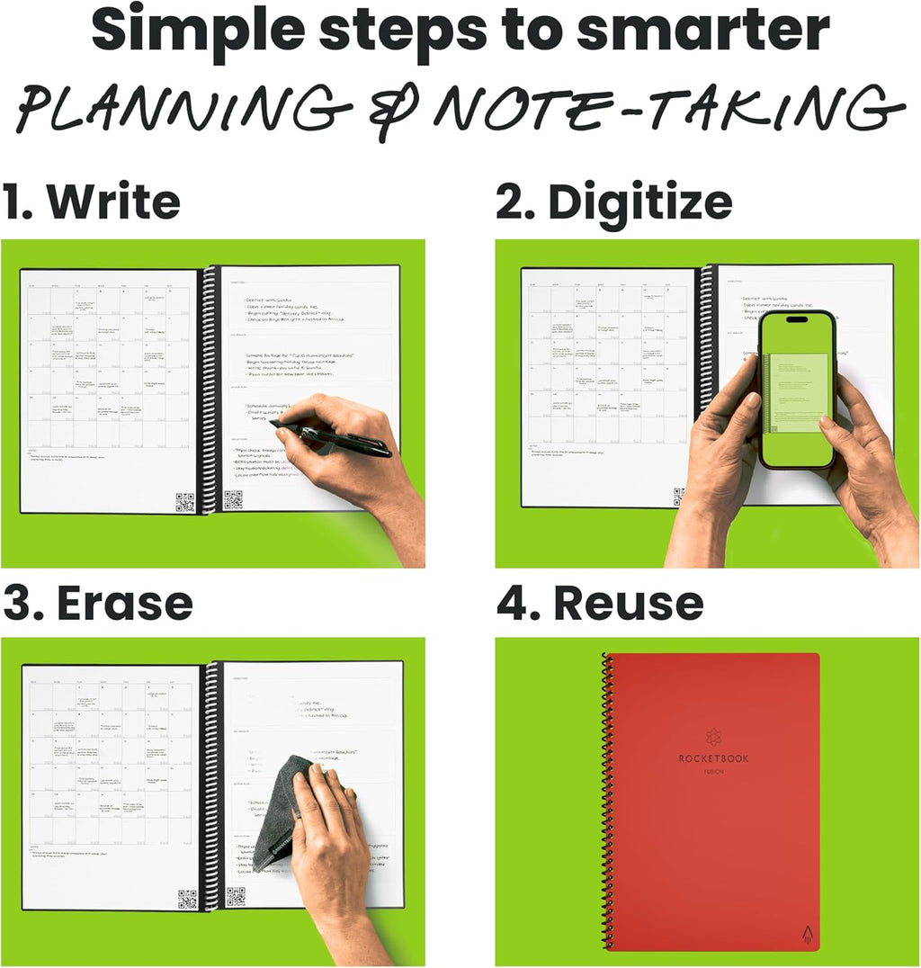 Fusion Smart Reusable Notebook - Calendar, To-Do Lists, and Note Template Pages with 1 Pilot Frixion Pen and 1 Microfiber Cloth Included - Deep Space Gray Cover, Executive Size (6" X 8.8")