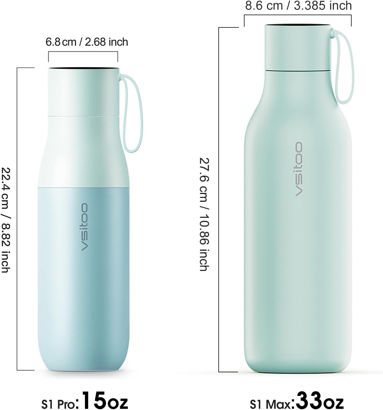 15Oz Mini Smart Water Bottle，Self-Cleaning Insulated Bottle, Small Thermoses with AI, App & Touchscreen, Perfect Purse Water Bottle for Travel, Gym & Office, Blue