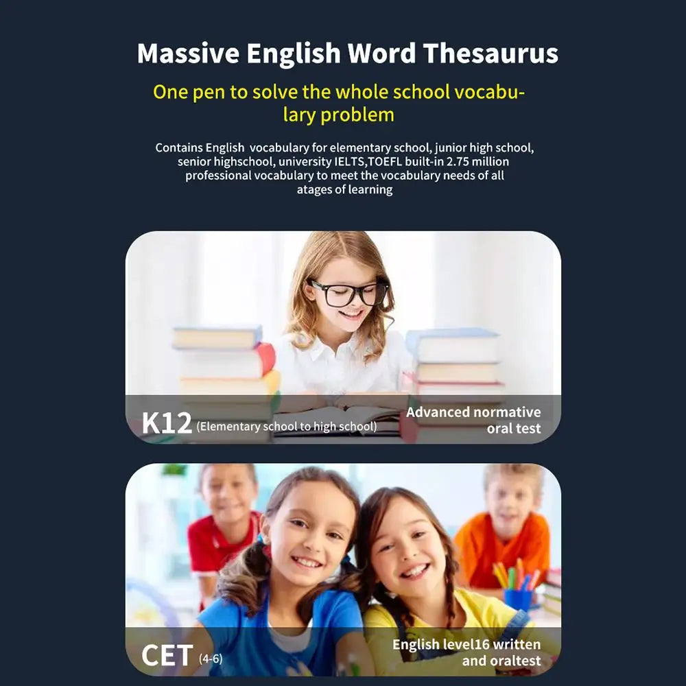 Translation Text  to speech, phonetic support Pen for Teacher Student Dictionary English Intelligent Scanning Point Reading 123 Languages Translator Pen