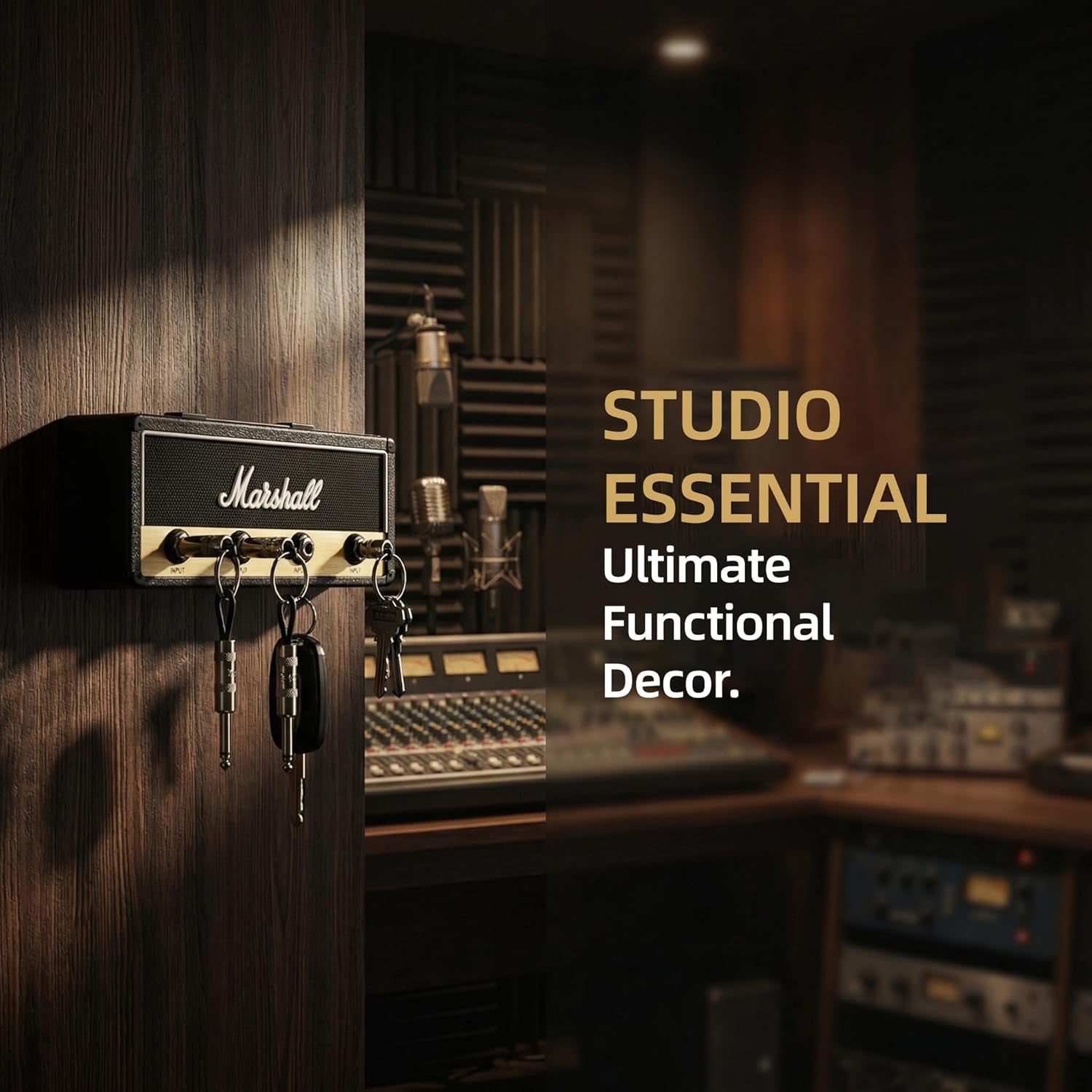 Marshall Style Key Holder Wall Mount - Guitar Amplifier Shaped Key Rack with 4 Keychains, Heavy Duty Key Hanger for Rock Enthusiasts, Simple Installation Hardware Included