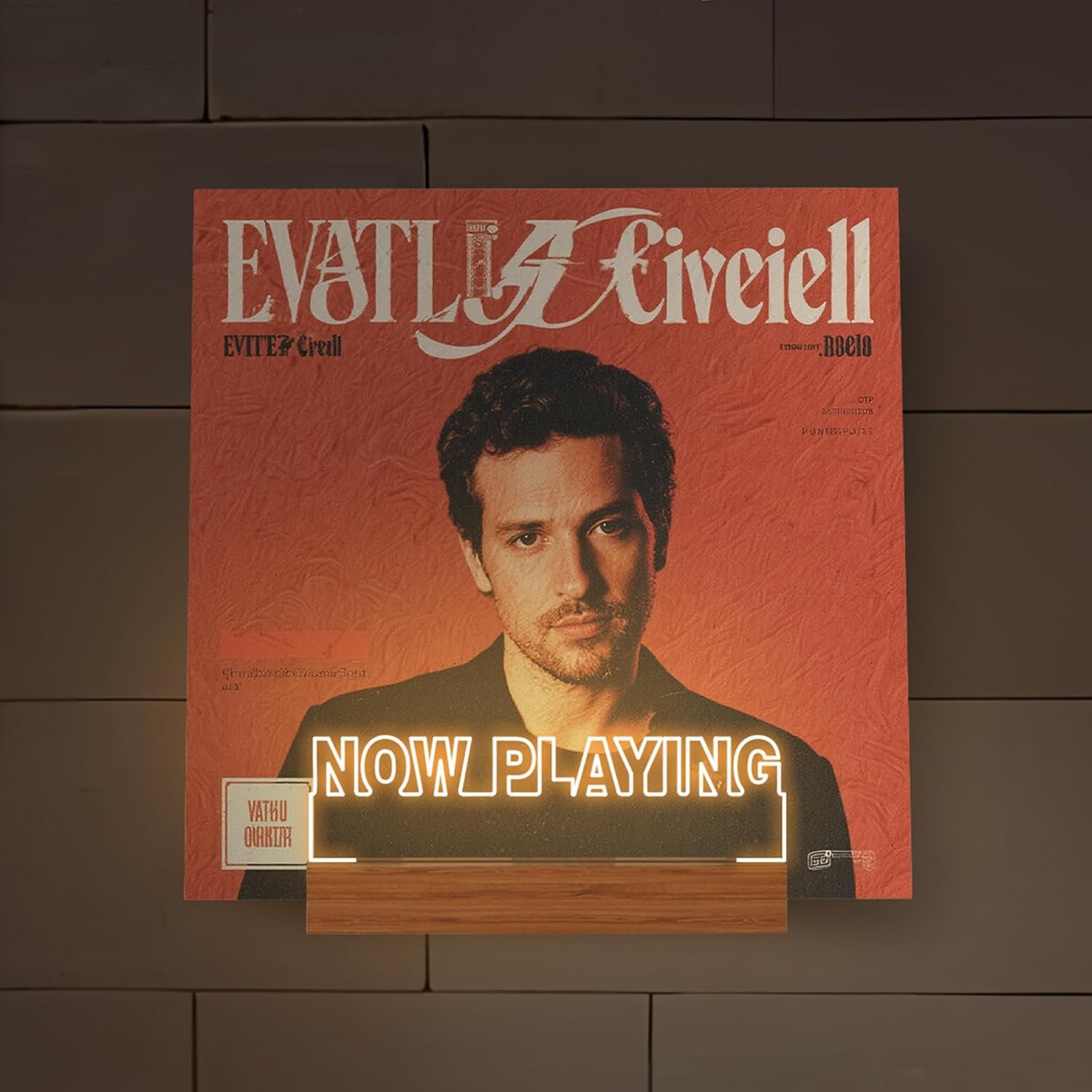 Now Playing Vinyl Record Stand Wall Mount, Light up Record Holder, Wooden Acrylic Display with Warm White Lights for Albums, Room Decor for Vinyl Lovers
