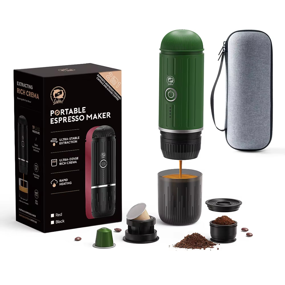 Portable Espresso Machine Coffee Maker Compatible with Nespresso Capsule Ground Coffee for Car Travel Camping 