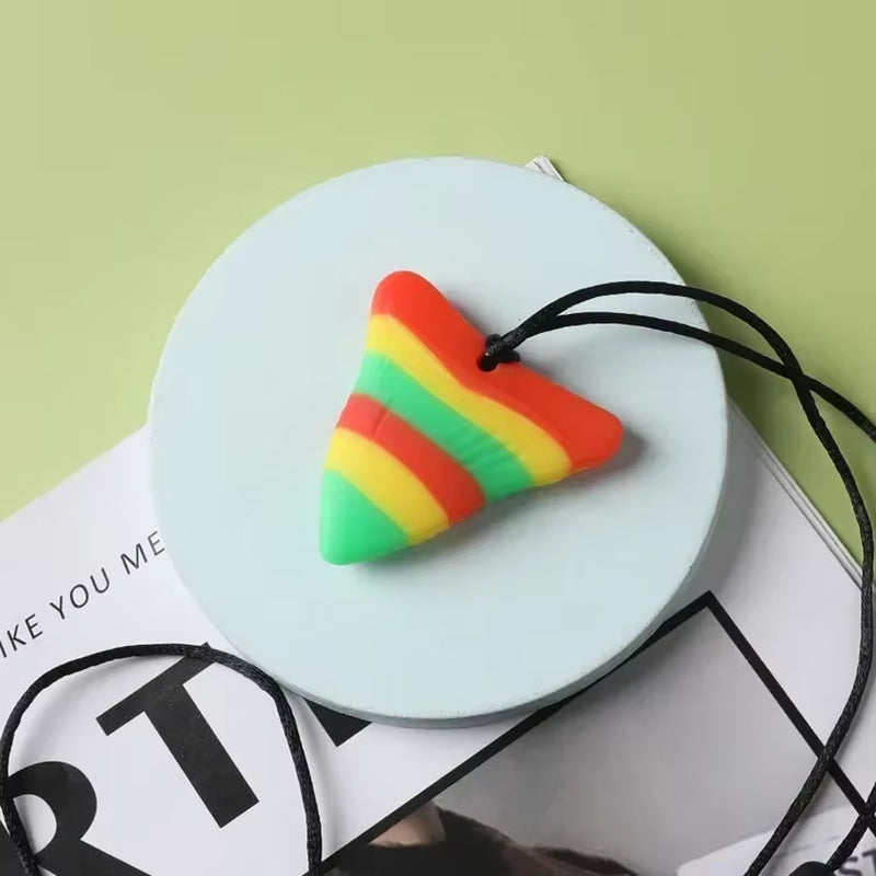 Kids Sensory Chew Necklace Brick Chewy Kids Silicone Triangle Fangs Toys Silicone Teeth for Children with Autism