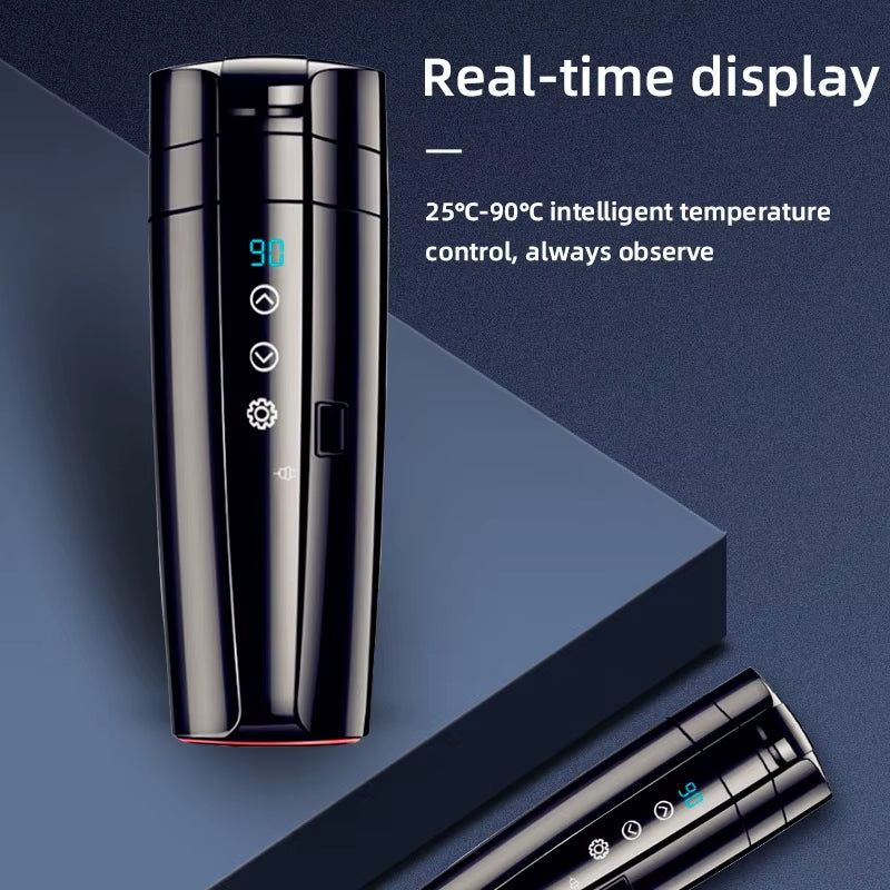 E-ACE 12V Portable Car Heating Cup 400Ml Stainless Steel Touch Screen Digital Display Water Warmer Bottle Thermos Cup Car Kettle