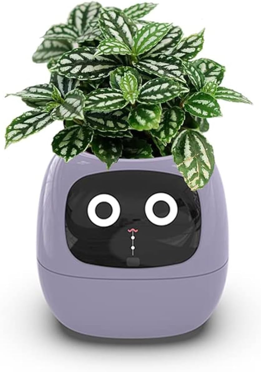 Smart Flowerpot with AI Planter, Multiple Expressions, 7 Sensors, and Chips - Intelligent Pet Planter for Easy Plant Raising in Living Room (Purple, Plant-Free)