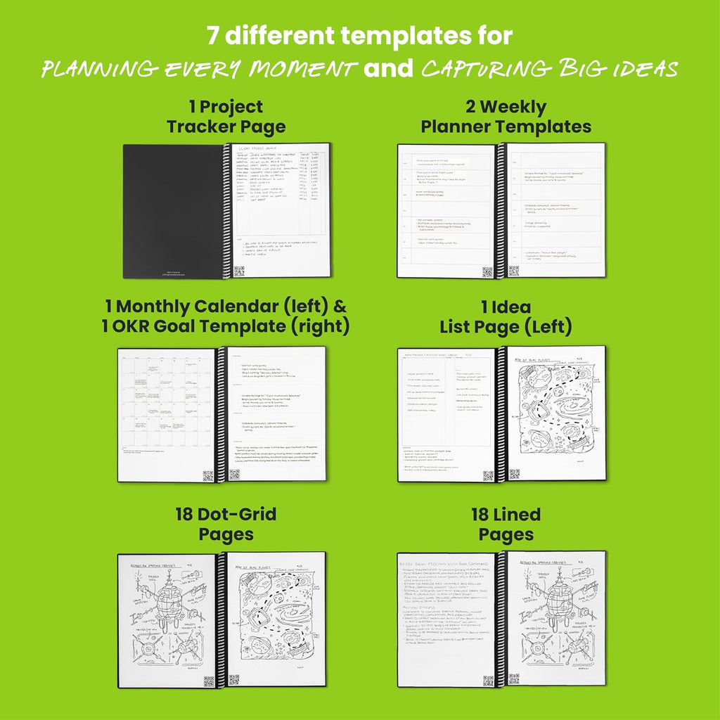 Fusion Smart Reusable Notebook - Calendar, To-Do Lists, and Note Template Pages with 1 Pilot Frixion Pen and 1 Microfiber Cloth Included - Deep Space Gray Cover, Executive Size (6" X 8.8")