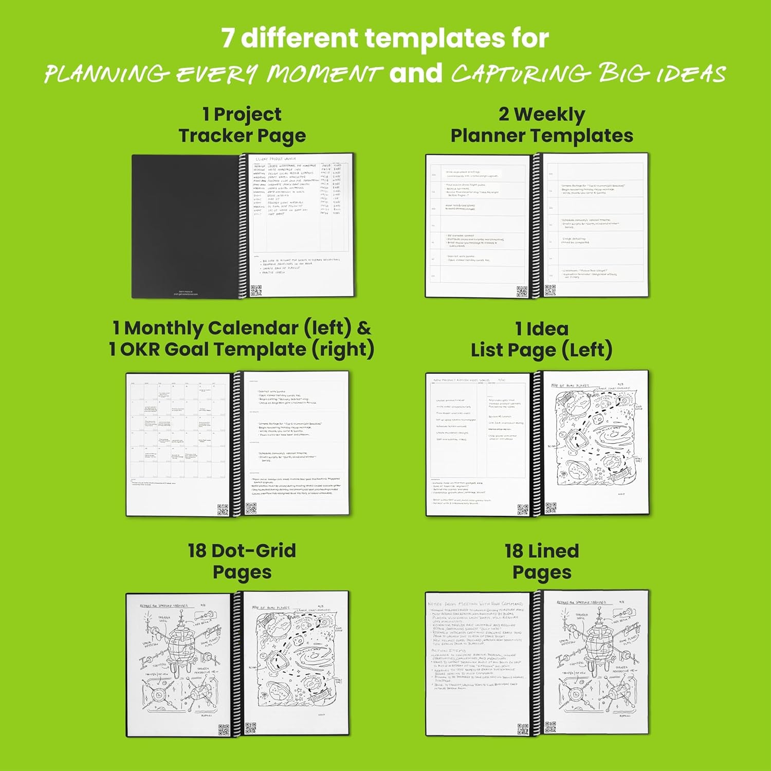 Fusion Smart Reusable Notebook - Calendar, To-Do Lists, and Note Template Pages with 1 Pilot Frixion Pen and 1 Microfiber Cloth Included - Deep Space Gray Cover, Executive Size (6" X 8.8")