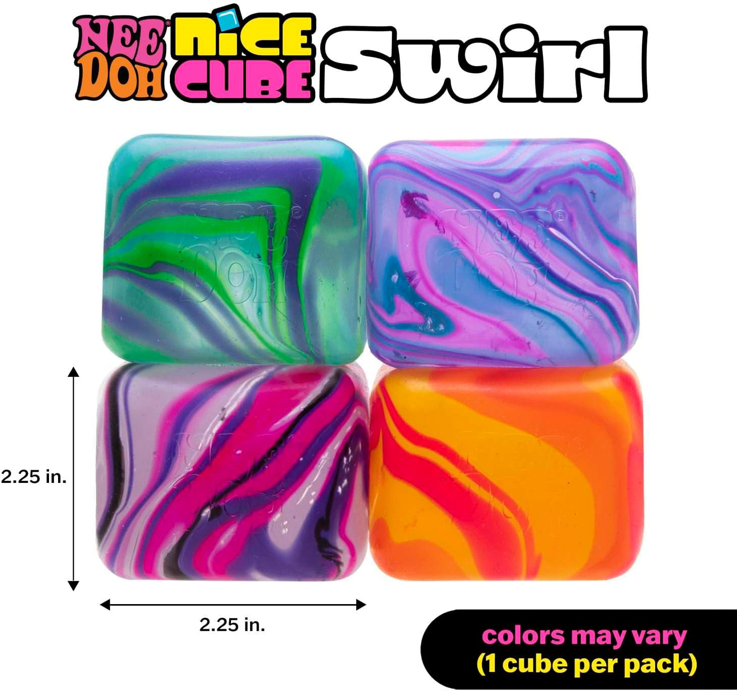 Nice Cube Swirl- Squishy Colourful Stress Toy, Soft & Stretchy Fidget for Sensory Play, Swirled Ice Cube-Inspired Design, Stress Relief for Kids & Adults, Fun Collectible, Assorted Colours