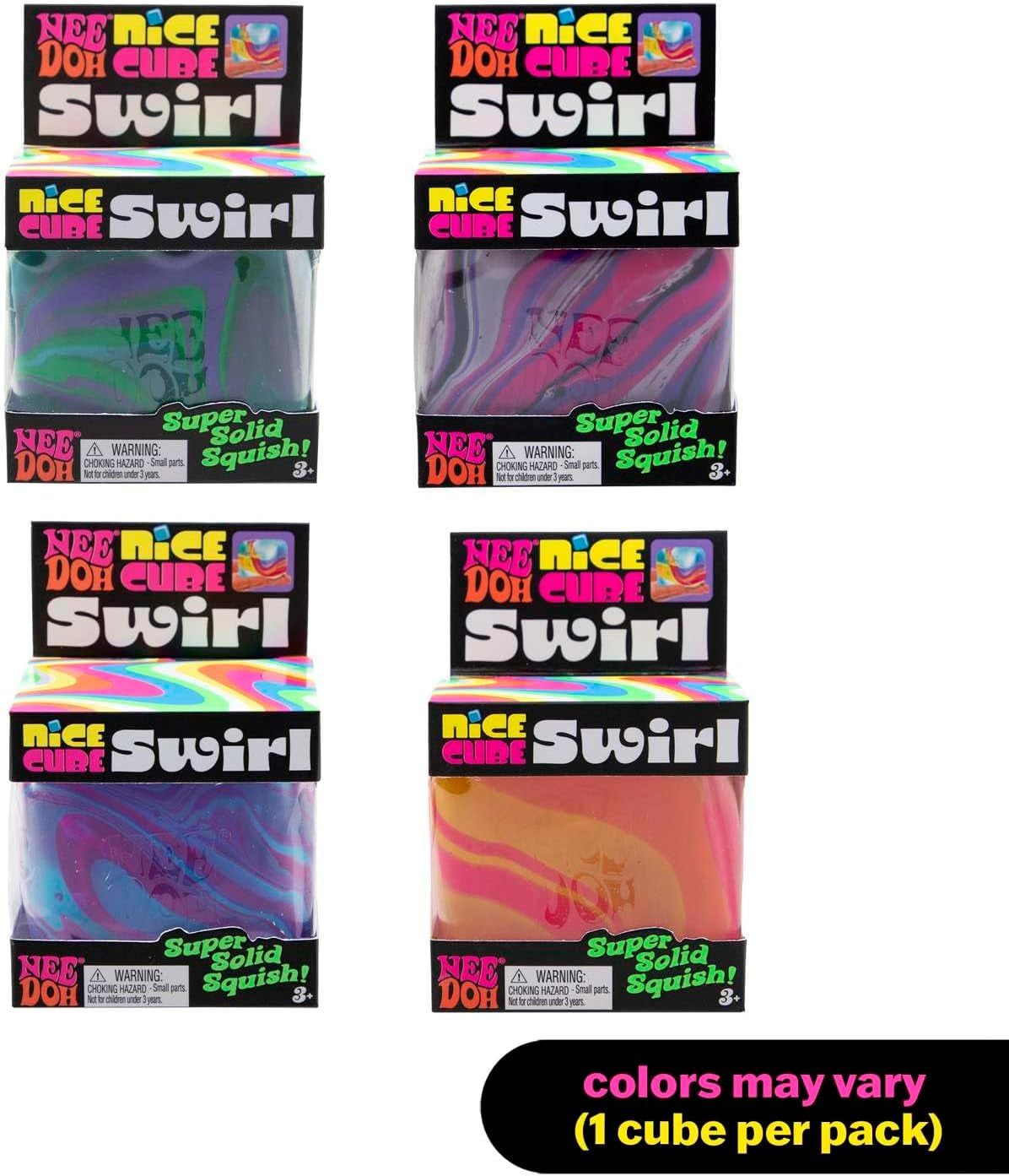 Nice Cube Swirl- Squishy Colourful Stress Toy, Soft & Stretchy Fidget for Sensory Play, Swirled Ice Cube-Inspired Design, Stress Relief for Kids & Adults, Fun Collectible, Assorted Colours