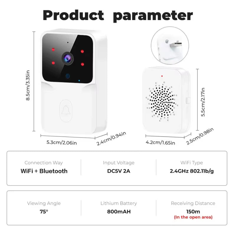 Doorbell Video Low-Power Wifi Link Rechargeable Type Doorbell Night Vision HD Smart Security 1 to 1 Home Intercom