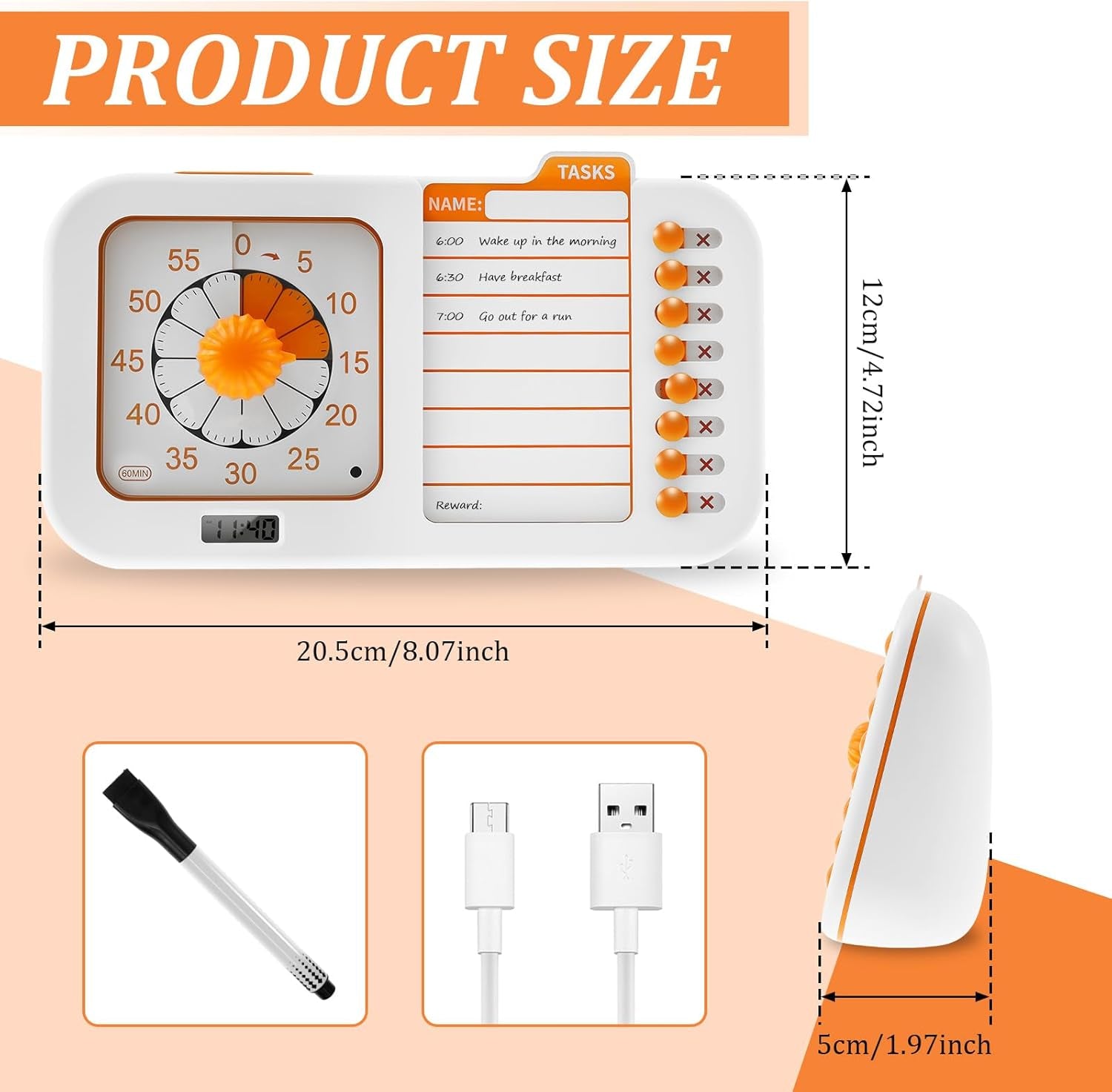 3 in 1 Visual ADHD Timer for Kids & Adults with Planning Board, Task Timer, Chore Chart & Erasable Pen, Visual Schedule Planner for Classroom, Homeschool Supplies, Home, School