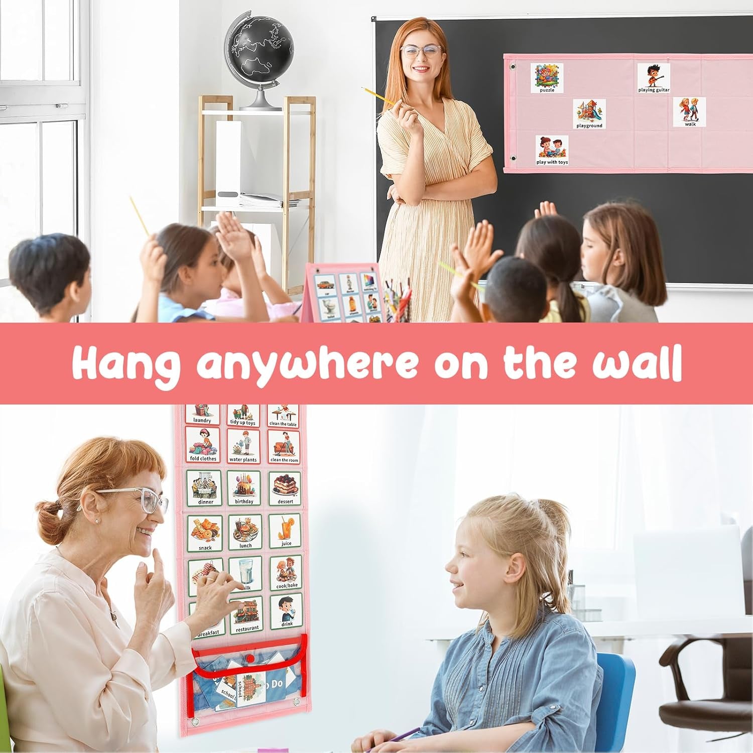 Kids Visual Schedule Calendar Chart,Autism Daily Chore Routine Chart with 70 Cards Autism Learning Materials Kids Visual Behavioral Tool Wall Planner for Home School Classroom Boys Girls Children (Pink)