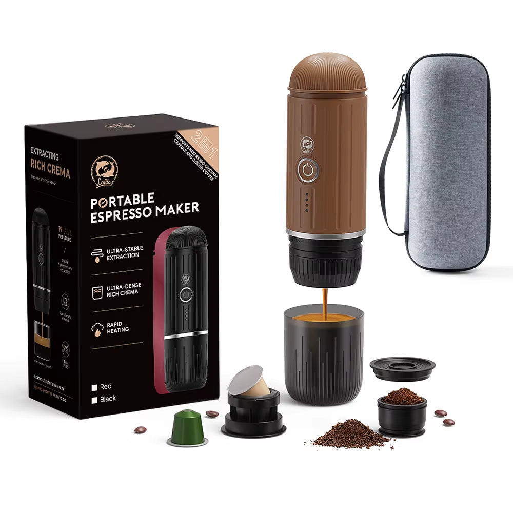 Portable Espresso Machine Coffee Maker Compatible with Nespresso Capsule Ground Coffee for Car Travel Camping 