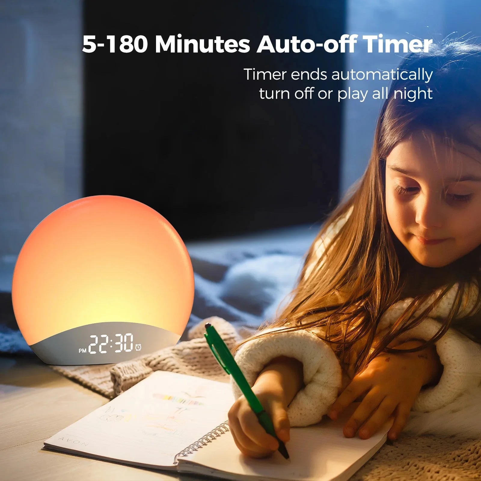 Sunrise Alarm Clock, Dimmable with variable tones, light settings and sleep sounds